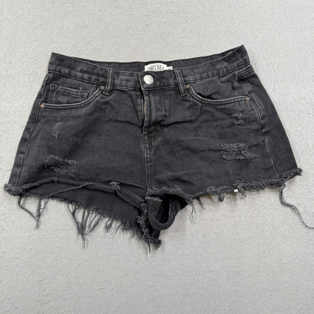 Refuge Denim Chelsea Shorts Women's‎ 7 Black Denim Cut Off High Rise Distressed